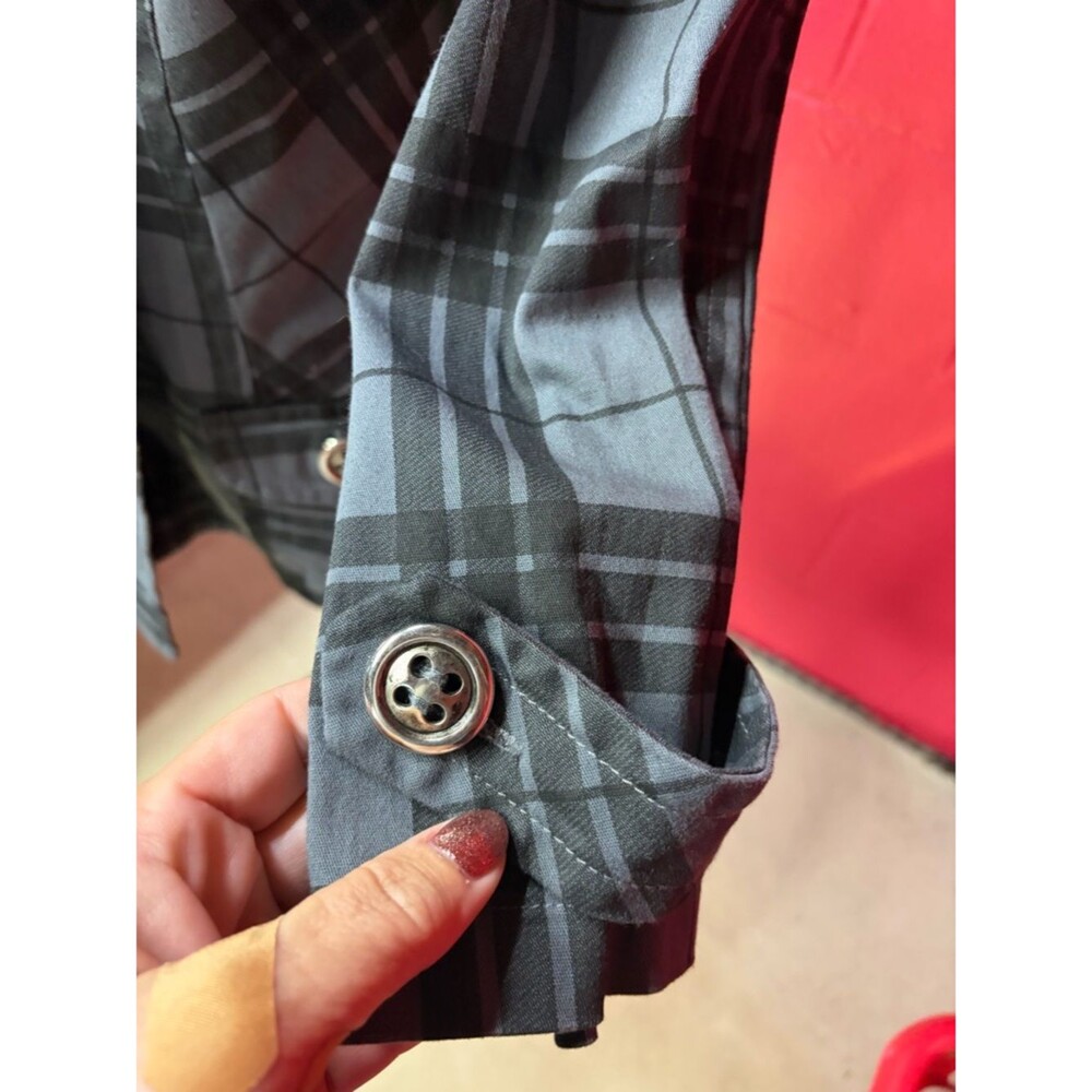 Maurices Gray Plaid Double Breasted Peacoat Jacket Cropped Sleeve Size L - Picture 4 of 6